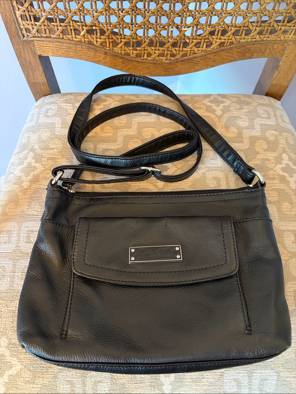 Tignanello Black Leather Crossbody Shoulder Bag